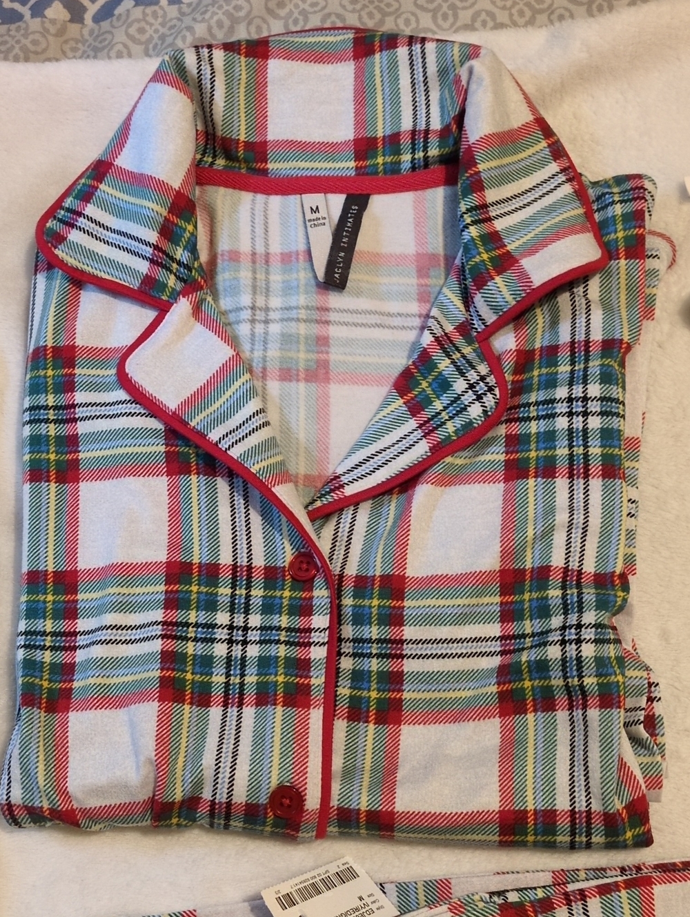 Jaclyn Intimates Plaid Pajama Set White & Red Medium NWT